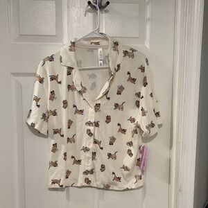 Wild Fable Cream Cat Print Shirt
